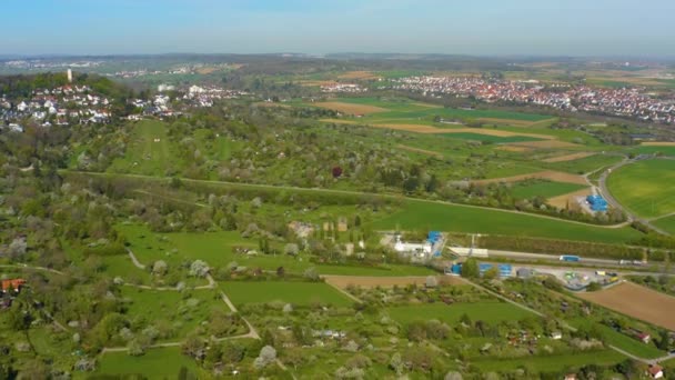 Widok Lotu Ptaka Englbergturm Mieście Leonberg Niemczech Wczesną Wiosną — Wideo stockowe