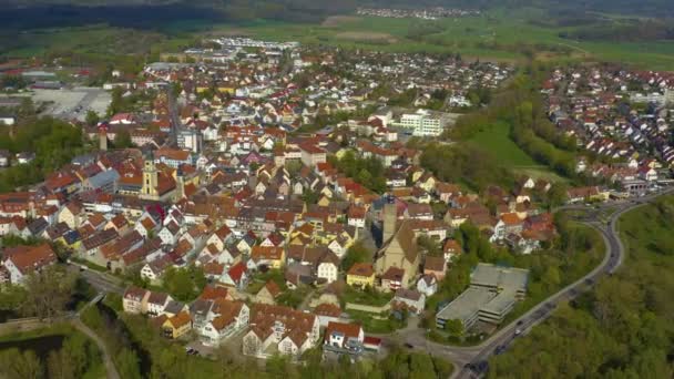 Widok Lotu Ptaka Miasto Crailsheim Niemczech Słoneczny Wiosenny Dzień Podczas — Wideo stockowe