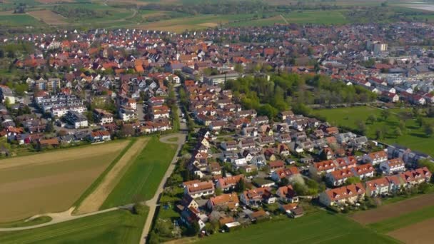 Widok Powietrza Wioskę Mnchingen Niemczech Słoneczny Poranek Wczesną Wiosną — Wideo stockowe
