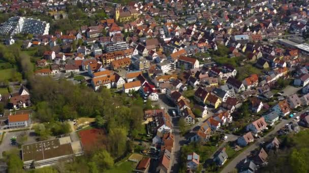 Flygfoto Över Staden Schwieberdingen Tyskland Solig Dag Början Våren — Stockvideo