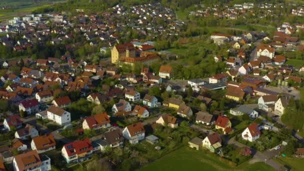 Vista Aérea Cidade Michelbach Der Bilz Alemanha Dia Ensolarado Primavera — Vídeo de Stock