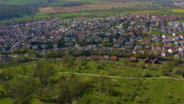 Aerial View Village Oberriexingen Germany Sunny Day Early Spring — Stock Video