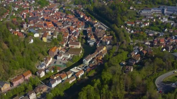 Luchtfoto Van Stad Wildberg Het Voorjaar Een Zonnige Ochtend Tijdens — Stockvideo