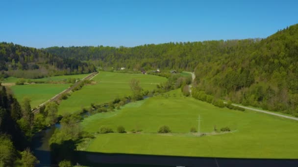 Widok Powietrza Dolinę Przy Autostradzie Autobahn Most Neckarblick Niemczech Czarnym — Wideo stockowe