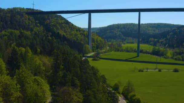 Повітряний Вид Автобану Міст Автобану Неккарблік Німеччині Чорному Лісі — стокове відео