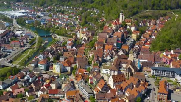 Vista Aérea Cidade Horb Neckar Primavera Durante Bloqueio Coronavírus — Vídeo de Stock
