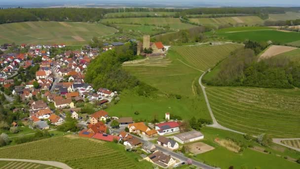 Vista Aérea Del Pueblo Castillo Neipperg Alemania Una Mañana Soleada — Vídeo de stock