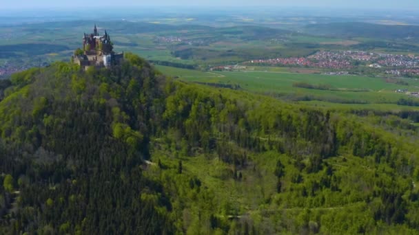 Veduta Aerea Intorno Castello Hohenzollern Una Giornata Sole Primavera — Video Stock