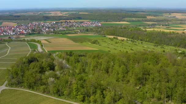 Aerial View Fields Vineyards City Schweigern Germany — Stock Video