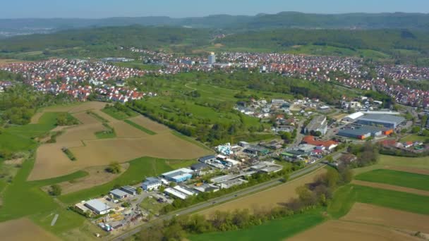 Luchtfoto Van Stad Dusslingen Het Voorjaar Een Zonnige Dag Tijdens — Stockvideo