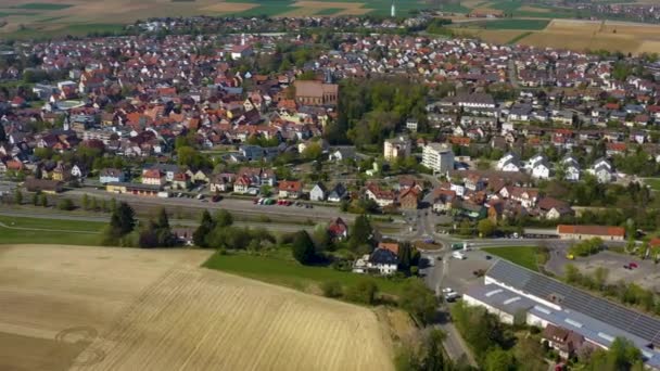 Vista Aérea Cidade Schweigern Alemanha Dia Ensolarado Início Primavera — Vídeo de Stock