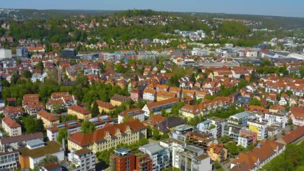 Vista Aérea Cidade Tuebingen Primavera Durante Bloqueio Coronavírus — Vídeo de Stock