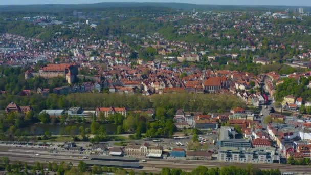 Vista Aérea Cidade Tuebingen Primavera Durante Bloqueio Coronavírus — Vídeo de Stock