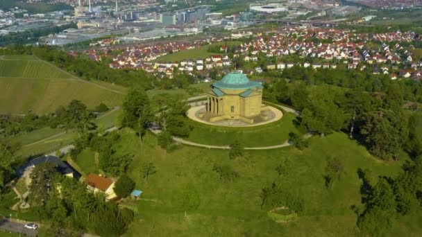 Flygfoto Över Sepulchral Kapell Wrttemberg Kulle Stuttgart Våren Coronavirus Nedstängning — Stockvideo