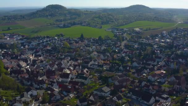 Vista Aérea Del Pueblo Castillo Beilstein Alemania Día Soleado Principios — Vídeo de stock