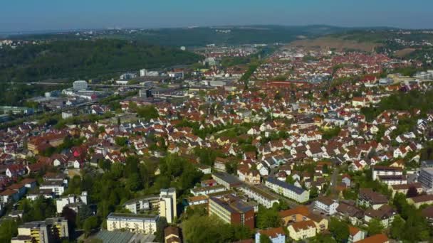 Vista Aérea Ciudad Esslingen Una Mañana Soleada Primavera Durante Cierre — Vídeo de stock