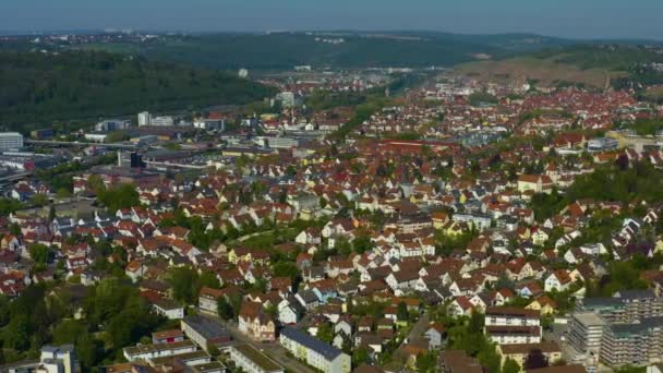 Luchtfoto Van Esslingen Een Zonnige Ochtend Het Voorjaar Tijdens Afsluiting — Stockvideo