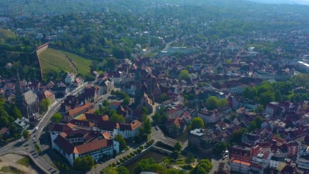 Luchtfoto Van Esslingen Een Zonnige Ochtend Het Voorjaar Tijdens Afsluiting — Stockvideo