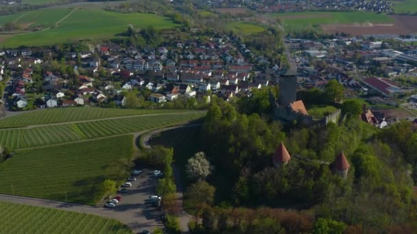 Aerial View Village Castle Beilstein Germany Sunny Day Early Spring — Stock Video