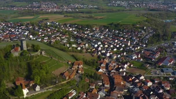 Luchtfoto Van Het Dorp Kasteel Beilstein Duitsland Een Zonnige Dag — Stockvideo