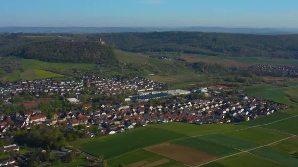 Luchtfoto Van Oberstenfeld Duitsland Een Zonnige Dag Het Vroege Voorjaar — Stockvideo