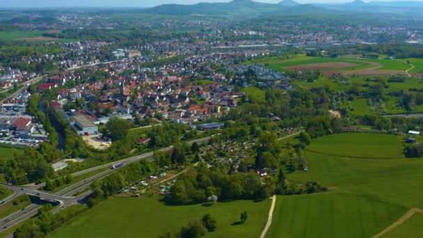 Flygfoto Över Staden Faurndau Och Uhingen Våren Coronavirus Nedstängning — Stockvideo