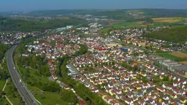 Luchtfoto Van Faurndau Uhingen Het Voorjaar Tijdens Afsluiting Van Het — Stockvideo