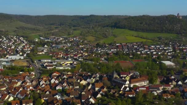 Letecký Pohled Obec Oberstenfeld Německu Slunečného Dne Jaře — Stock video