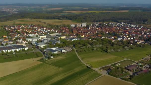 Aerial View Village Goebrichen Germany Sunny Spring Day Coronavirus Lockdown — Stock Video