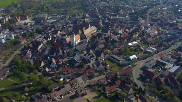 Luchtfoto Van Het Dorp Knittlingen Duitsland Een Zonnige Lentedag Tijdens — Stockvideo