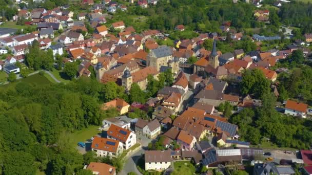 Baharda Güneşli Bir Günde Şehrin Almanya Daki Thurnau Kalesinin Havadan — Stok video