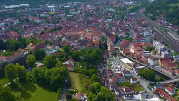 Luchtfoto Van Stad Kronach Duitsland Een Zonnige Dag Het Voorjaar — Stockvideo