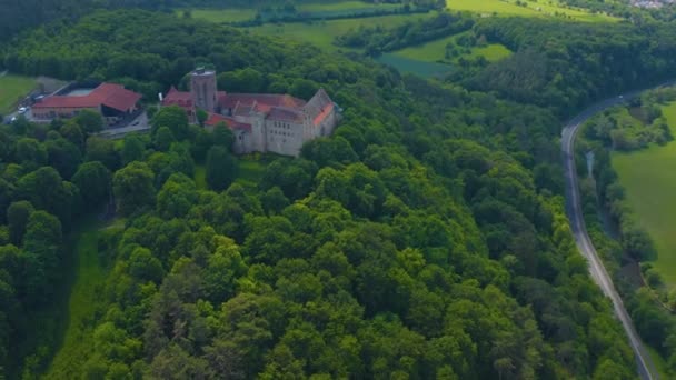 Pemandangan Udara Kastil Yang Dekat Dengan Kota Hammelburg Jerman Pada — Stok Video
