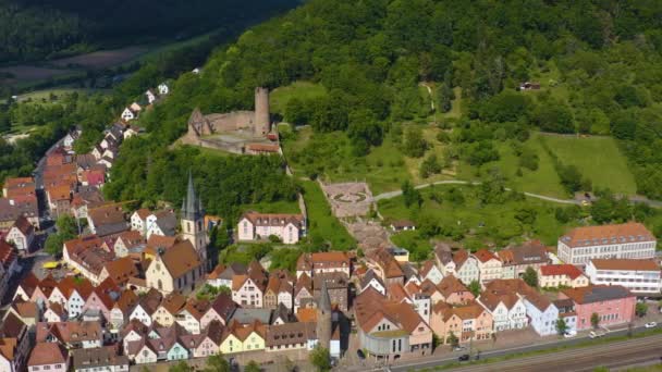 Vista Aérea Ciudad Gemuenden Main Alemania Día Soleado Primavera Durante — Vídeos de Stock