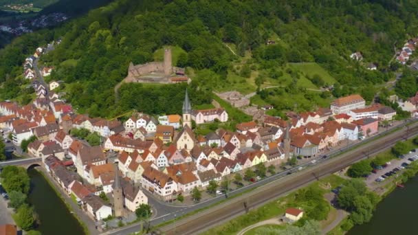 Luchtfoto Van Stad Gemuenden Main Duitsland Een Zonnige Dag Het — Stockvideo