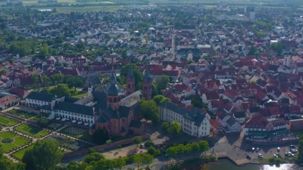 Vista Aérea Cidade Seligenstadt Alemanha Dia Ensolarado Primavera Durante Bloqueio — Vídeo de Stock