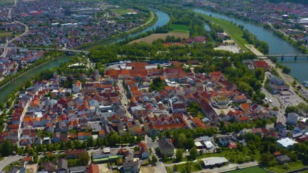 Widok Lotu Ptaka Miasto Kelheim Niemczech Bawaria Słoneczny Wiosenny Dzień — Wideo stockowe