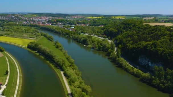 Vista Aérea Ciudad Bad Abbach Alemania Baviera Soleado Día Primavera — Vídeo de stock