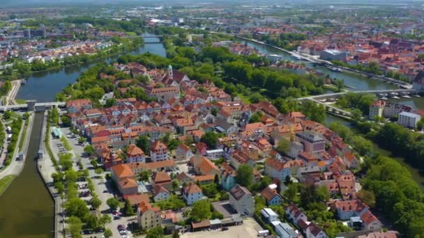 Vista Aérea Cidade Regensburg Alemanha Baviera Dia Ensolarado Primavera Durante — Vídeo de Stock