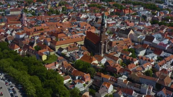 Vista Aérea Ciudad Straubing Alemania Baviera Soleado Día Primavera Durante — Vídeos de Stock