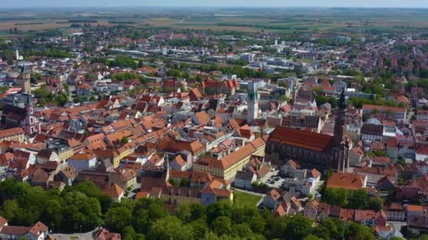 Vista Aérea Cidade Straubing Alemanha Baviera Dia Primavera Ensolarado Durante — Vídeo de Stock