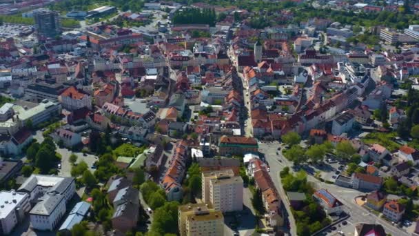 Aerial View City Deggendorf Germany Bavaria Sunny Spring Day Coronavirus — Stock Video
