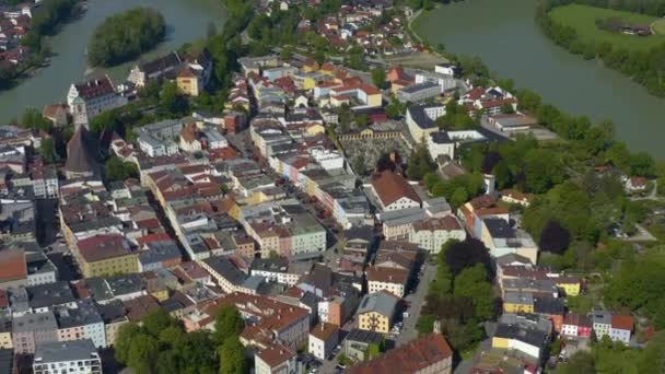 Letecký Pohled Město Wasserburg Inn Německu Bavorsko Slunečného Jarního Dne — Stock video