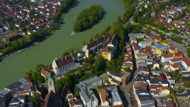 Luftaufnahme Der Stadt Wasserburg Inn Bayern Einem Sonnigen Frühlingstag Während — Stockvideo