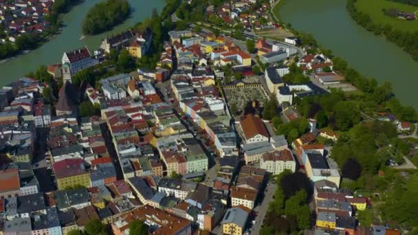 Güneşli Bir Bahar Gününde Almanya Wasserburg Inn Hava Manzarası Coronavirus — Stok video