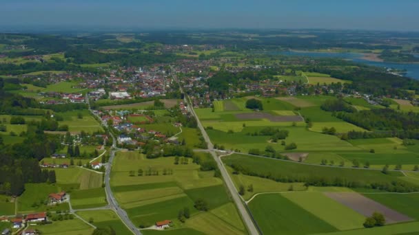 Widok Lotu Ptaka Wokół Miasta Prien Chiemsee Niemczech Bawaria Słoneczny — Wideo stockowe