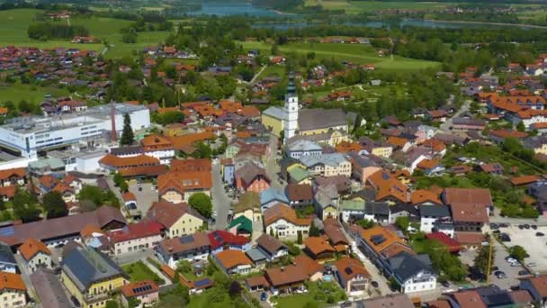 Luchtfoto Rond Het Dorp Waging See Duitsland Beieren Een Zonnige — Stockvideo