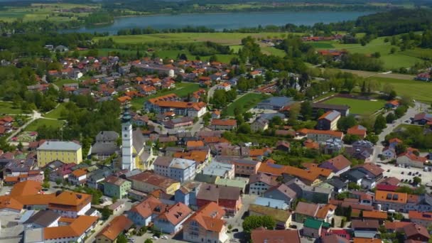 Widok Powietrza Wokół Wsi Waging See Niemczech Bawaria Słoneczny Wiosenny — Wideo stockowe