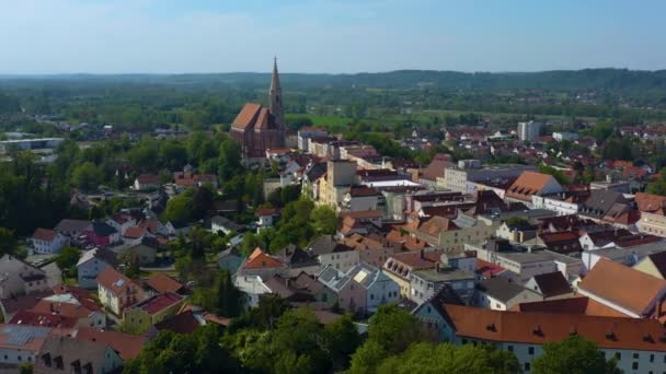 Légi Kilátás Városra Neuoetting Németországban Bajorország Egy Napos Tavaszi Napon — Stock videók