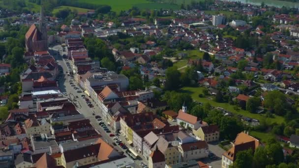 Veduta Aerea Della Città Neuoetting Germania Baviera Una Giornata Sole — Video Stock